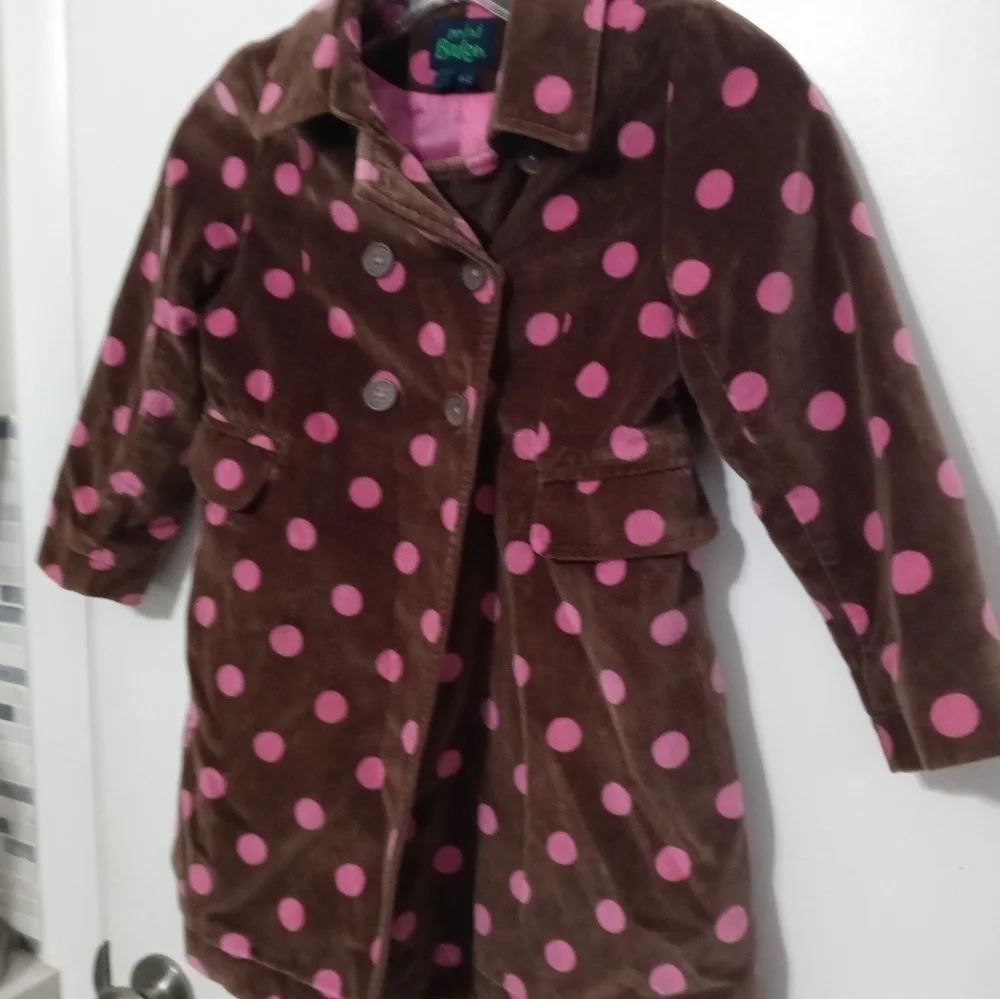 Mini Boden girls 4-5yr Brown/Pink Velour Double Breasted Long Sleeve Dress Coat